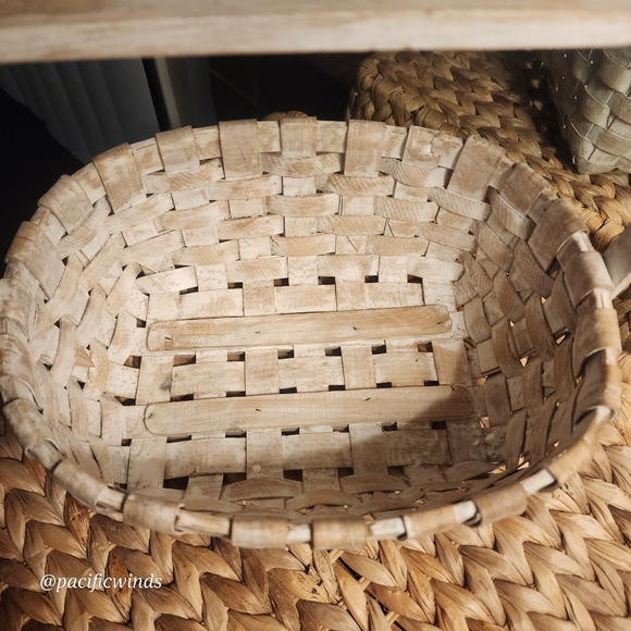 ASH WOOD VINTAGE WOVEN WHITEWASHED BASKET GATHERING BASKET - Picture 5 of 10